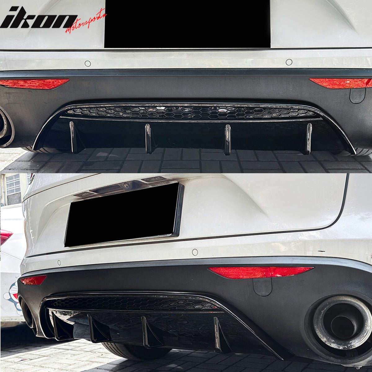 2017-2026 Alfa Romeo Stelvio Gloss Black V Style Rear Bumper Diffuser Guard ABS