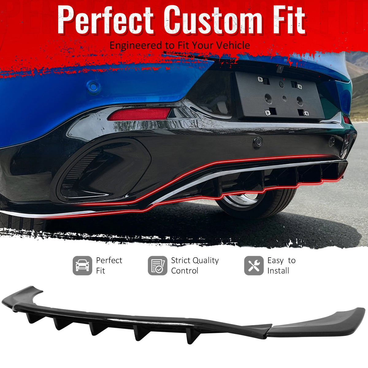 2023-2026 Alfa Romeo Tonale IKON Style Rear Bumper Diffuser 3PCS Gloss Black ABS