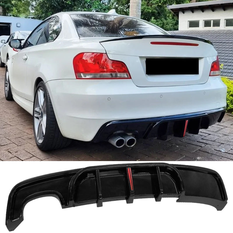 2008-2013 BMW 1-Series E82 E88 MP Rear Diffuser W/ LED Gloss Black ABS