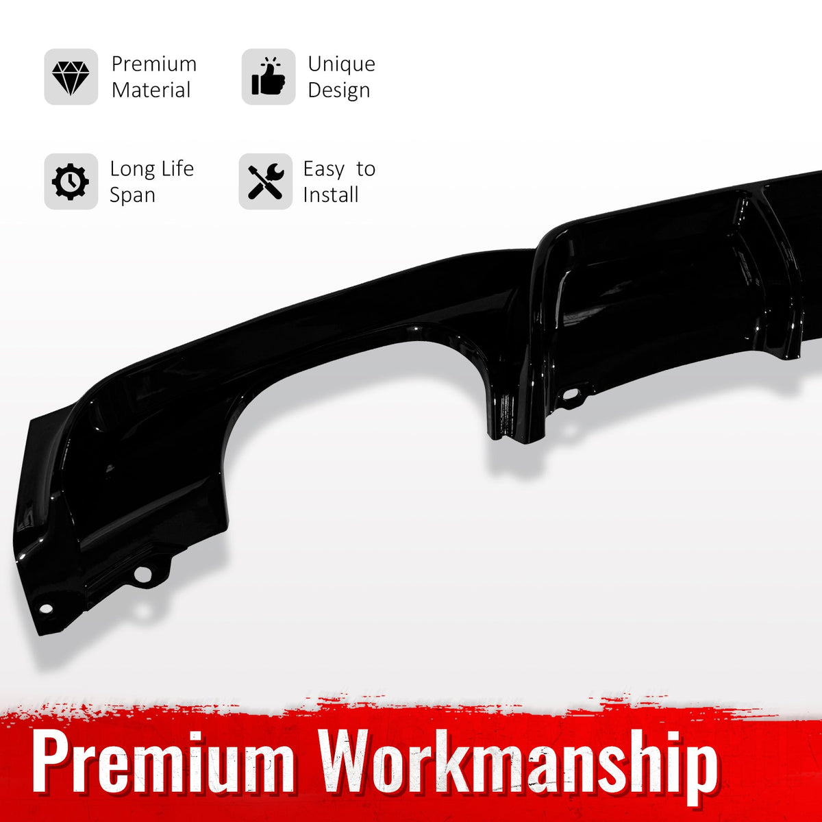 2012-2018 BMW 3 Series F30 F31 M Sport Rear Bumper Diffuser Lip Single Side Dual Exhaust Gloss Black PP