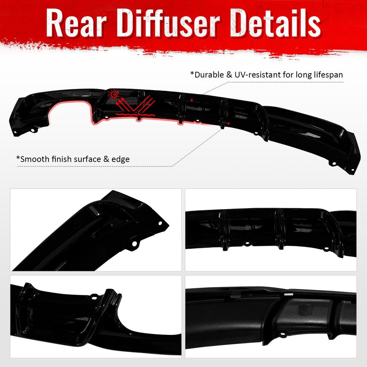 2012-2018 BMW 3 Series F30 F31 M Sport Rear Bumper Diffuser Lip Single Side Dual Exhaust Gloss Black PP