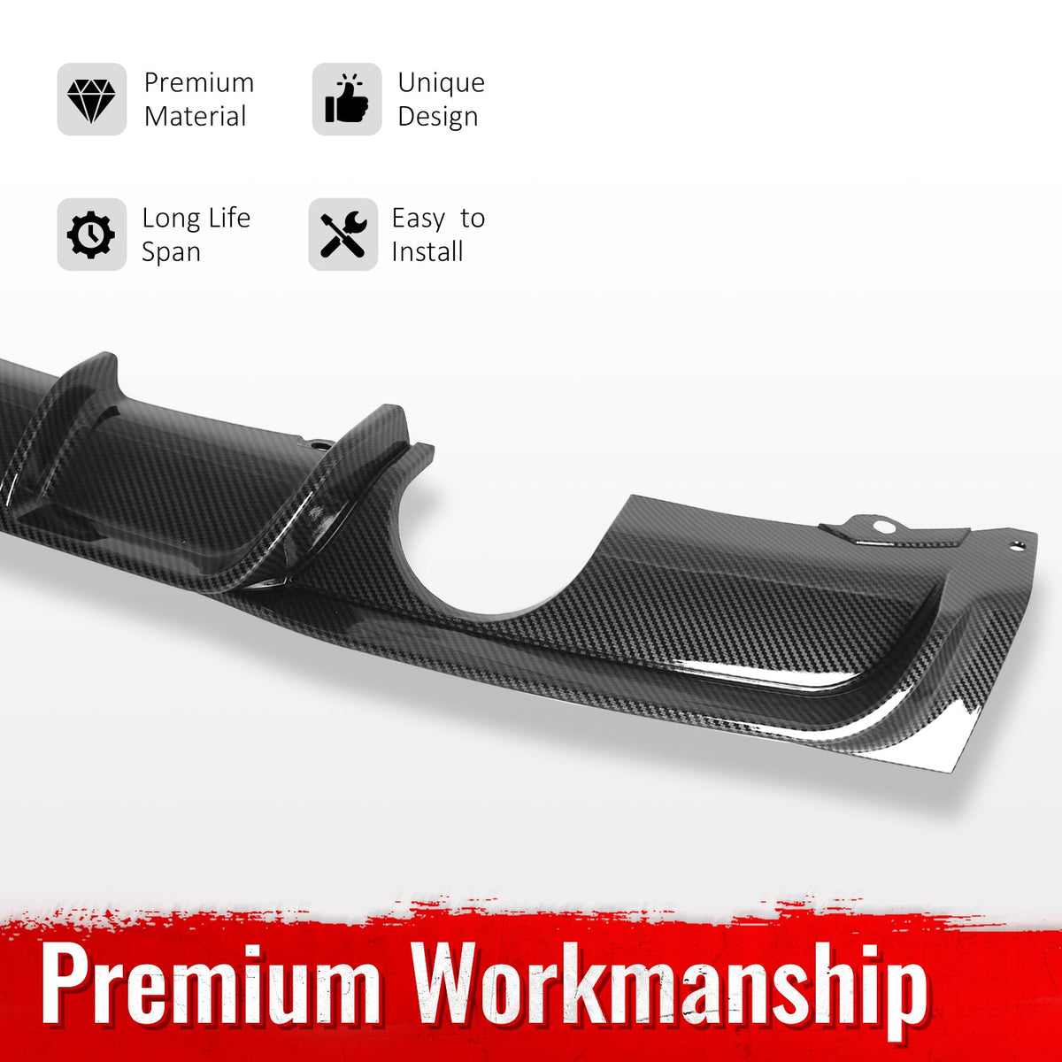 2012-2018 BMW 3 Series F30 F31 M Sport Rear Bumper Diffuser Lip Dual Side Single Exhaust Carbon Fiber Print PP