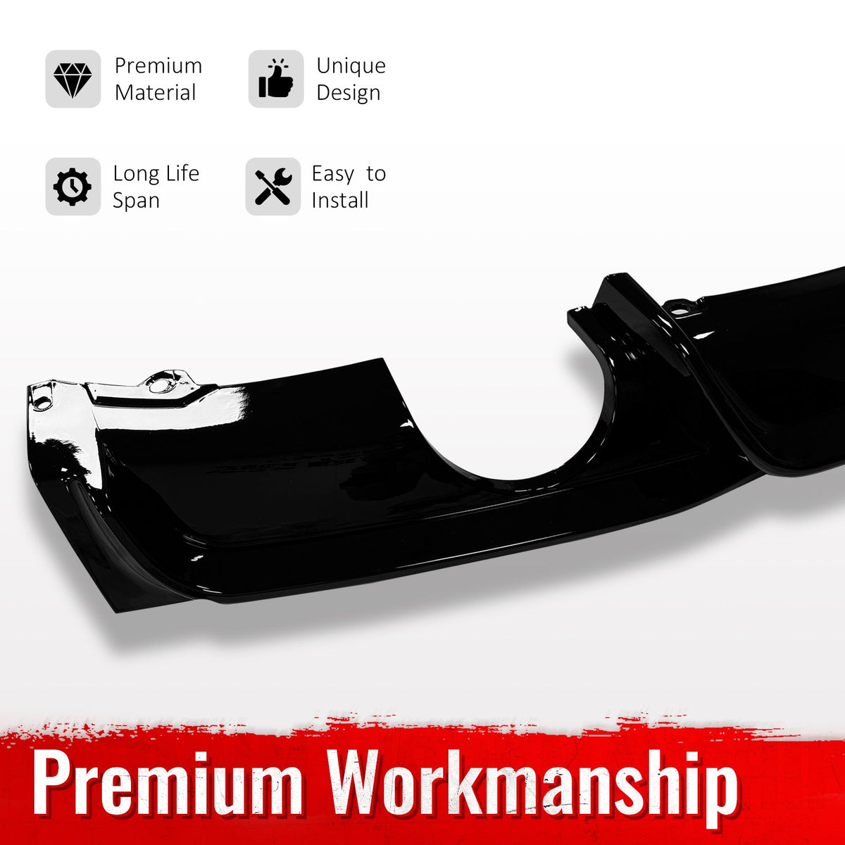 2012-2018 BMW 3 Series F30 F31 M Sport Rear Bumper Diffuser Lip Dual Side Single Exhaust Gloss Black PP