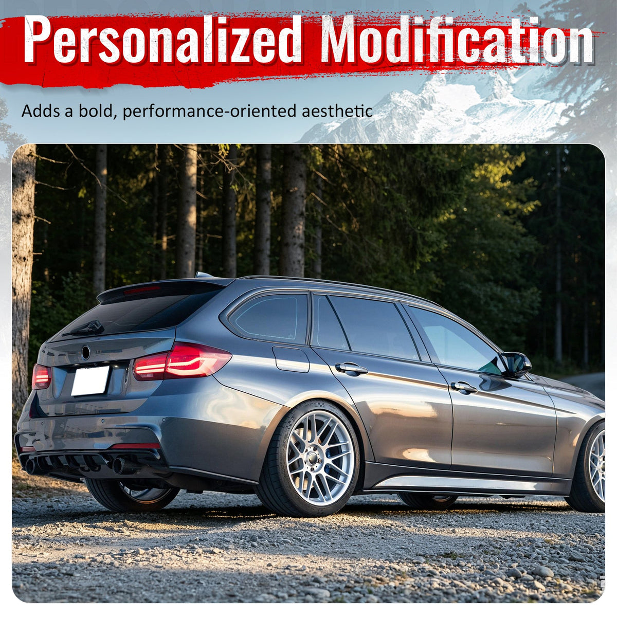 2012-2018 BMW 3 Series F30 F31 M Sport Rear Bumper Diffuser Lip Dual Side Single Exhaust Gloss Black PP