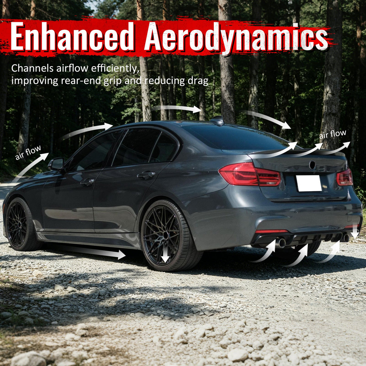 2012-2018 BMW 3 Series F30 F31 M Sport Rear Bumper Diffuser Lip Dual Side Single Exhaust Gloss Black PP