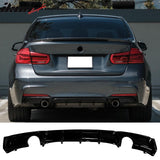 2012-2018 BMW 3 Series F30 F31 M Sport Rear Bumper Diffuser Lip Dual Side Single Exhaust Gloss Black PP