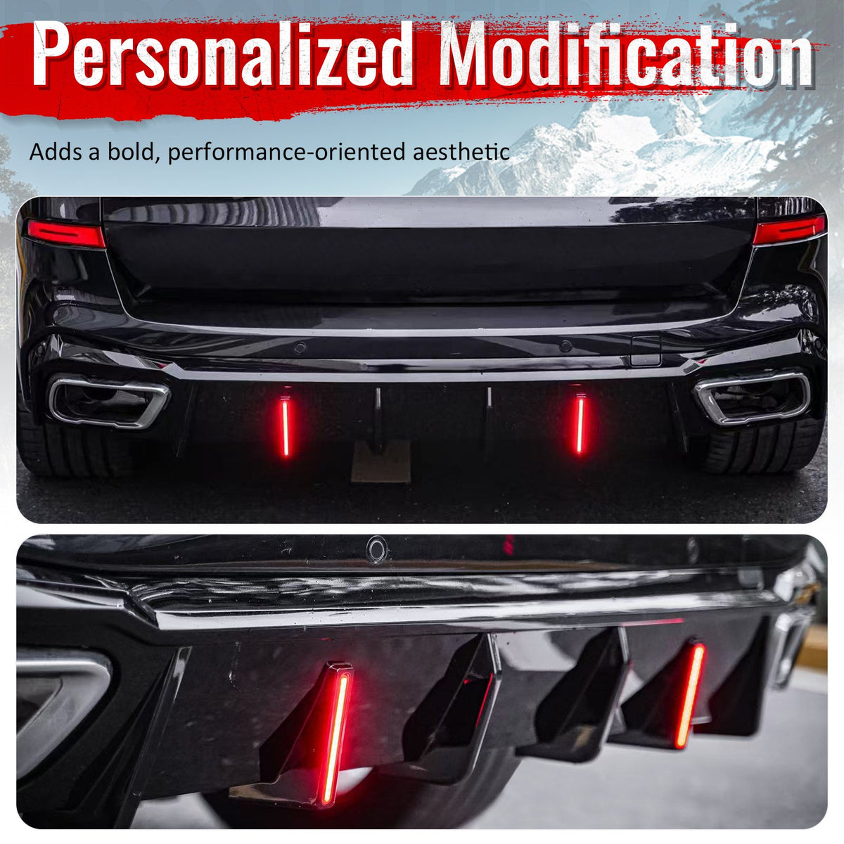 2019-2026 BMW X5 G05 M Sport Rear Diffuser Lip W/ LED Brake Light Gloss Black PP