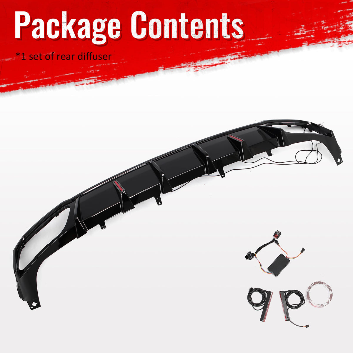 2019-2026 BMW X5 G05 M Sport Rear Diffuser Lip W/ LED Brake Light Gloss Black PP