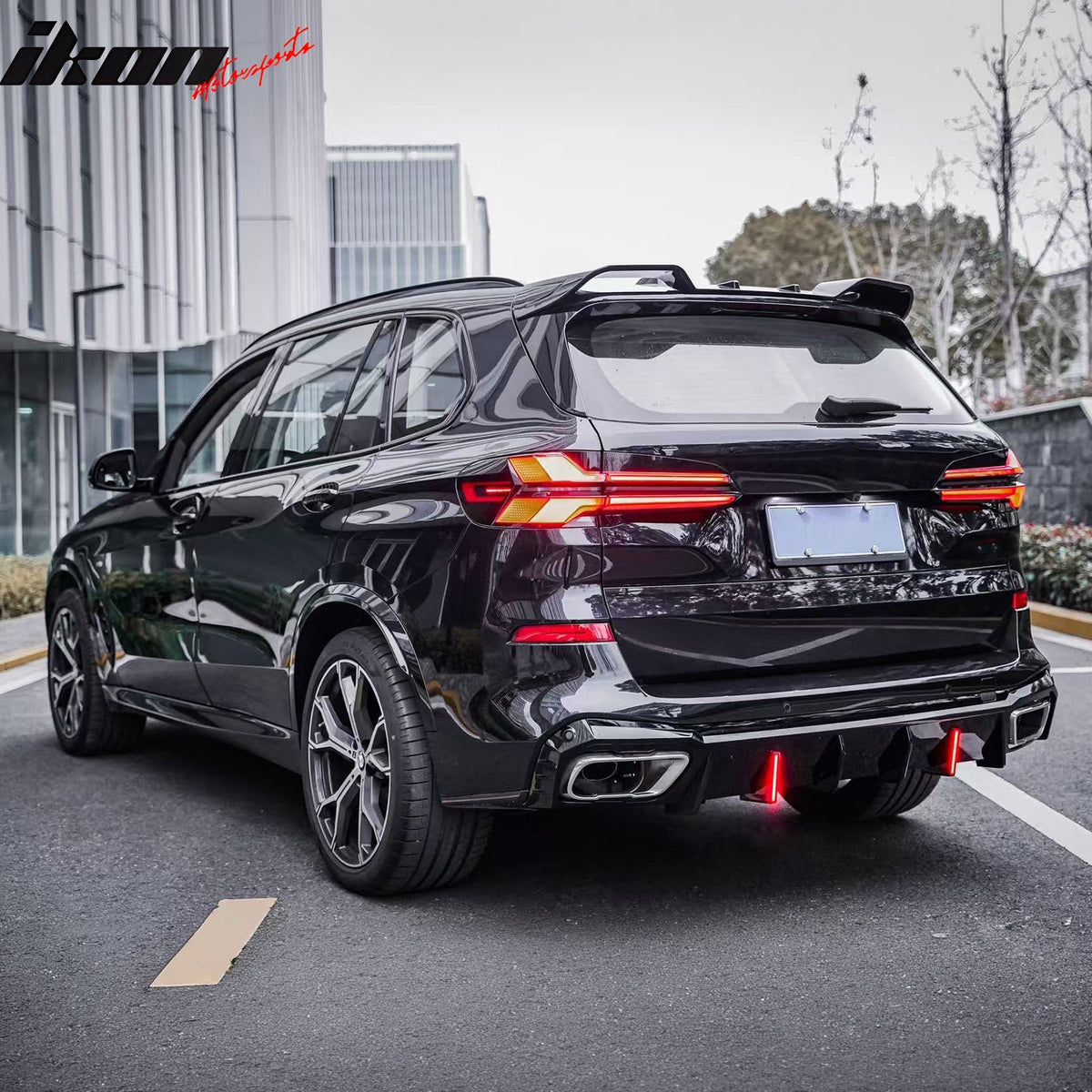 2019-2026 BMW X5 G05 M Sport Rear Diffuser Lip W/ LED Brake Light Gloss Black PP