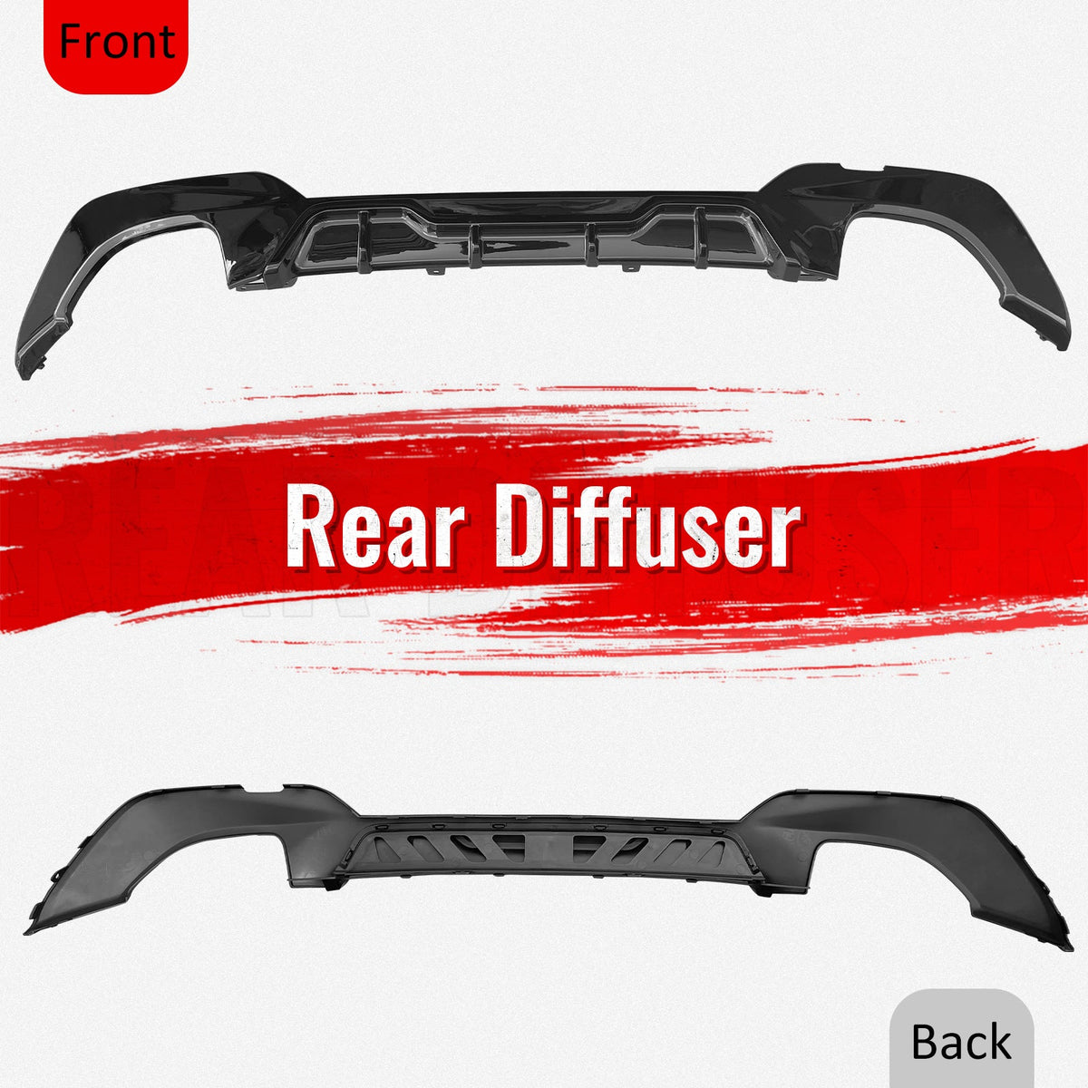 2019-2022 BMW Pre LCI G20 3 Series Rear Bumper Diffuser Lip M340 Style Square Tips Gloss Black