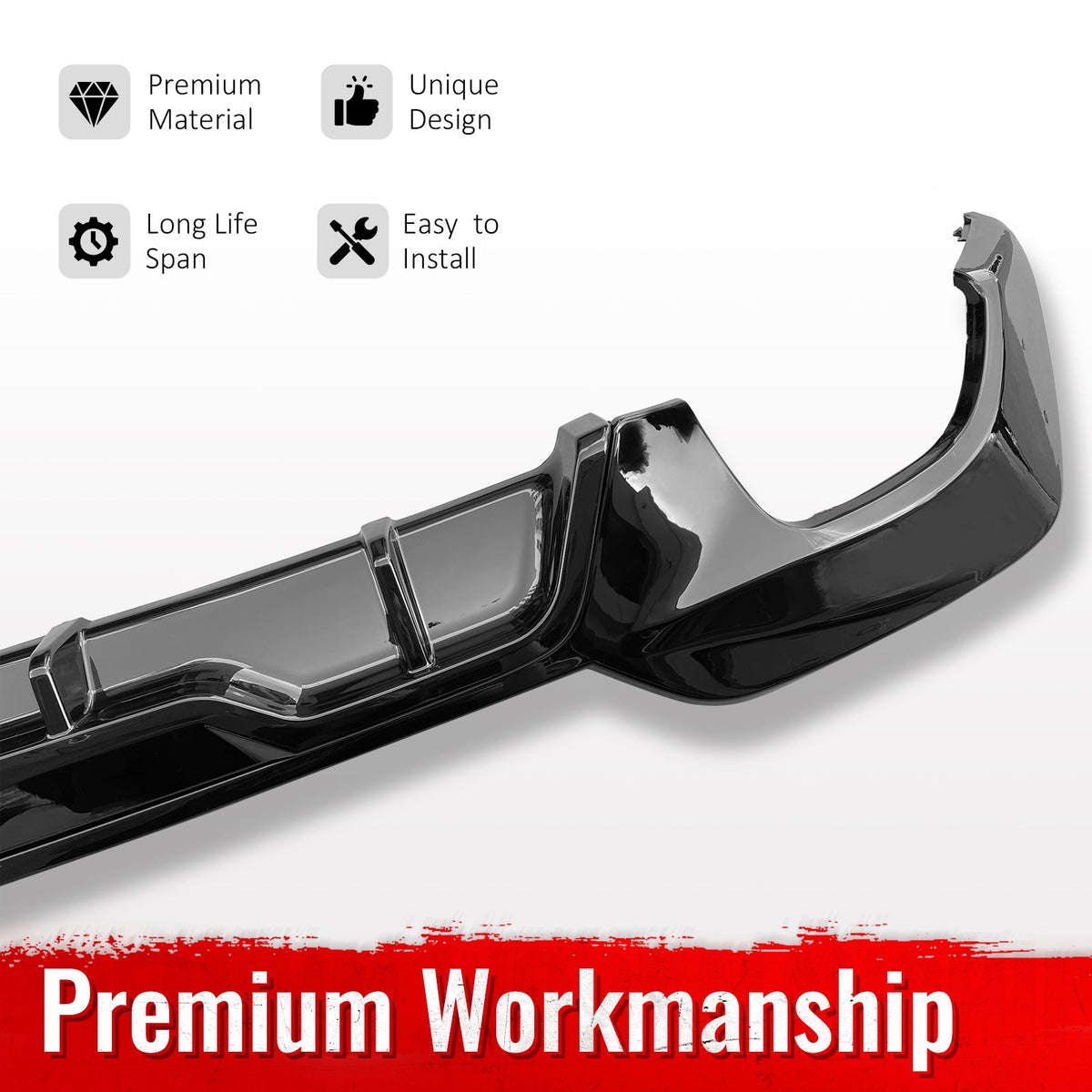 2019-2022 BMW Pre LCI G20 3 Series Rear Bumper Diffuser Lip M340 Style Square Tips Gloss Black