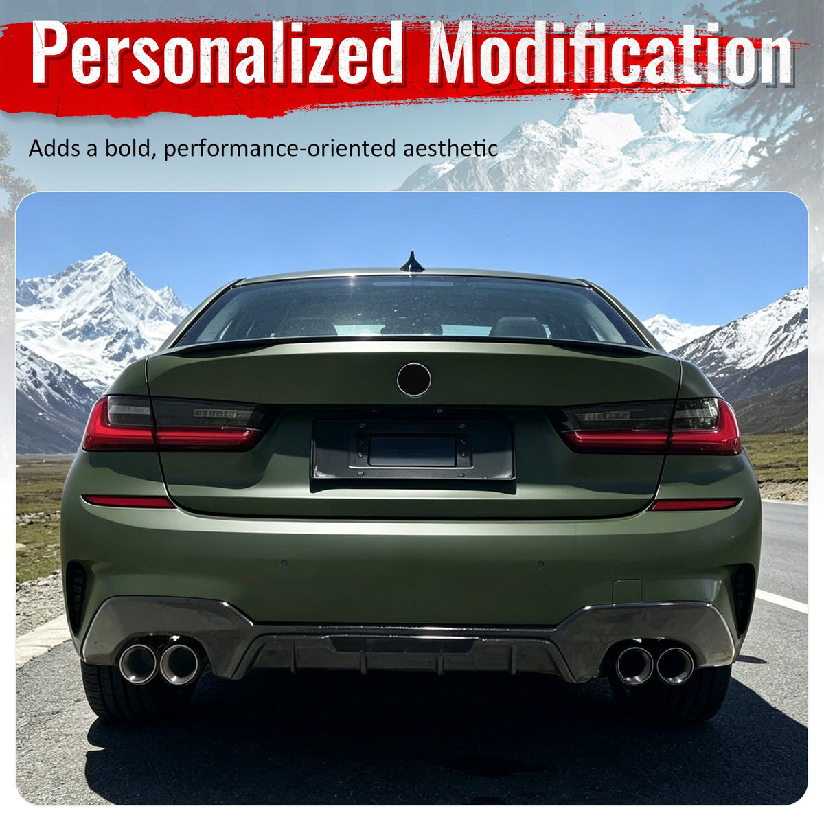 2019-2022 BMW Pre LCI G20 3 Series Rear Bumper Diffuser Lip M340 Style Square Tips Gloss Black