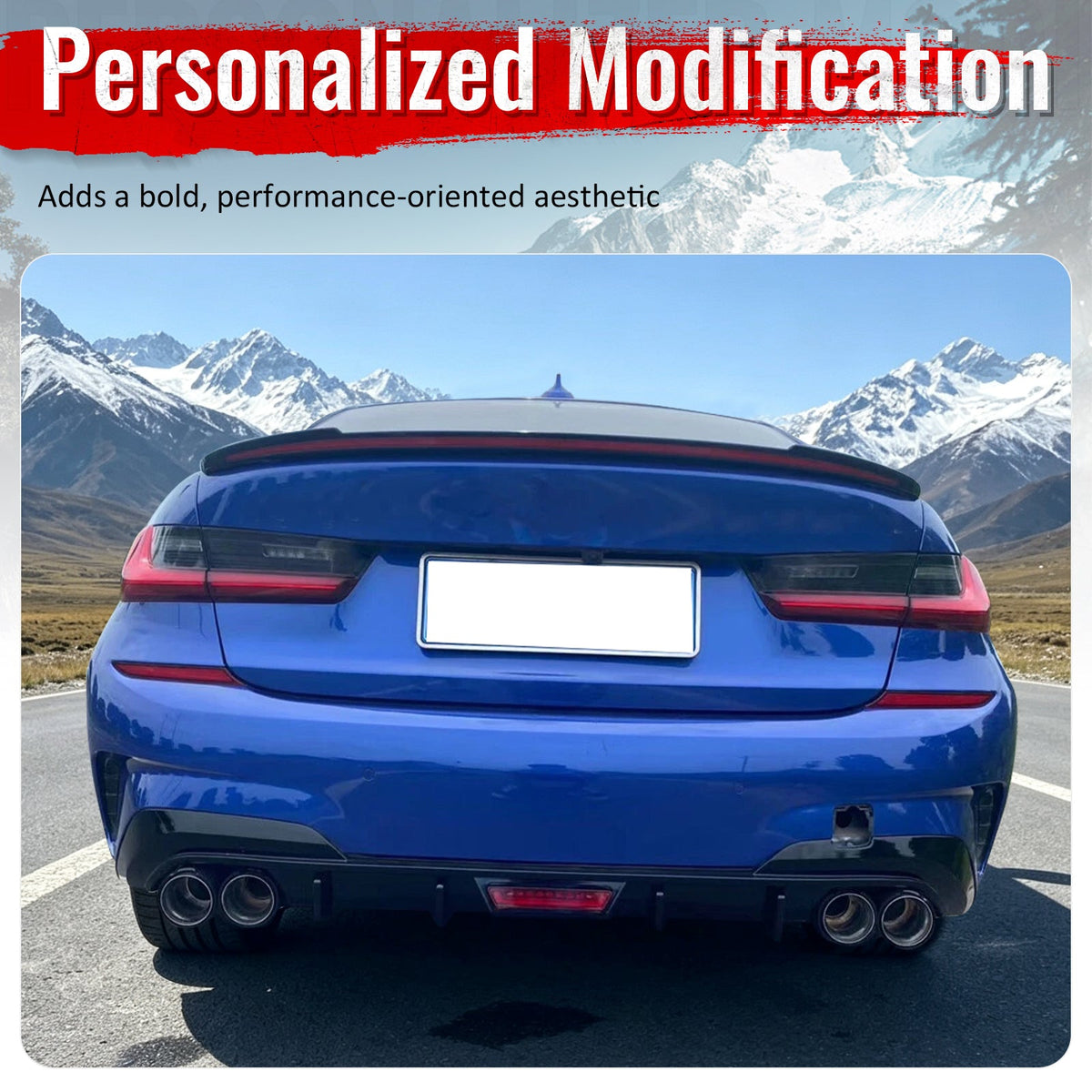 2019-2022 BMW Pre LCI G20 3 Series M340 Style Gloss Black Rear Bumper Diffuser w/ LED Light