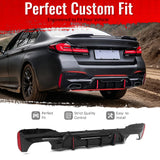 2017-2023 BMW 5 Series G30 M Sport IKON Style Gloss Black PP Rear Bumper Diffuser w/ LED Lights