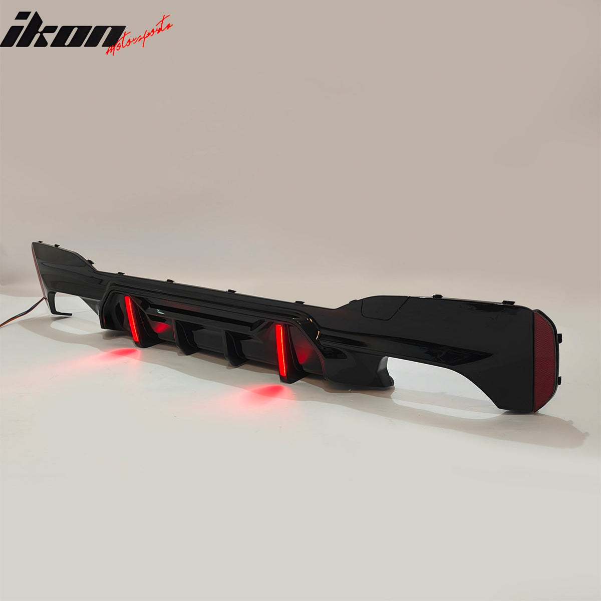 2017-2023 BMW 5 Series G30 M Sport IKON Style Gloss Black PP Rear Bumper Diffuser w/ LED Lights