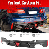 2017-2023 BMW G30 G31 G38 5 Series F90 M5 CS Style Rear Bumper Diffuser w/ LED Light Carbon Fiber Print PP