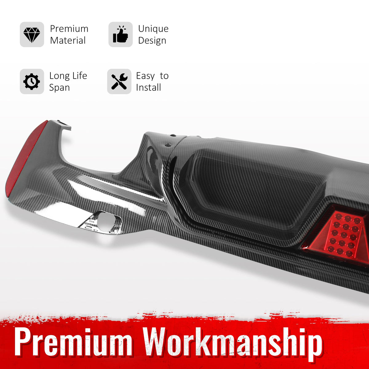 2017-2023 BMW G30 G31 G38 5 Series F90 M5 CS Style Rear Bumper Diffuser w/ LED Light Carbon Fiber Print PP