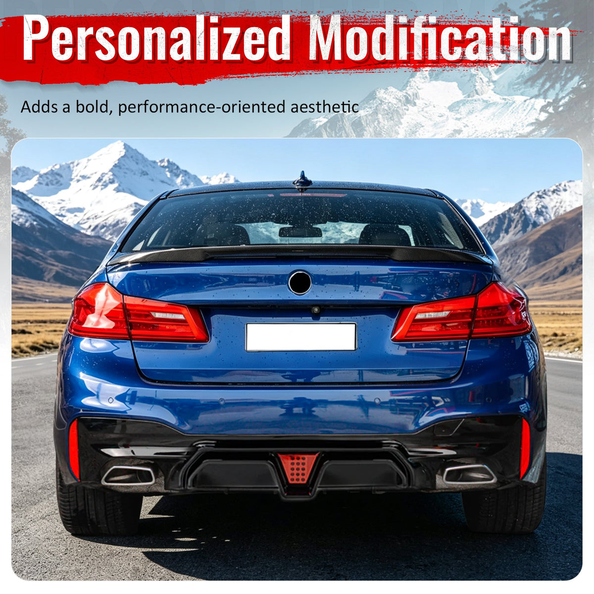 2017-2023 BMW G30 G31 G38 5 Series F90 M5 CS Style Rear Bumper Diffuser w/ LED Light Carbon Fiber Print PP