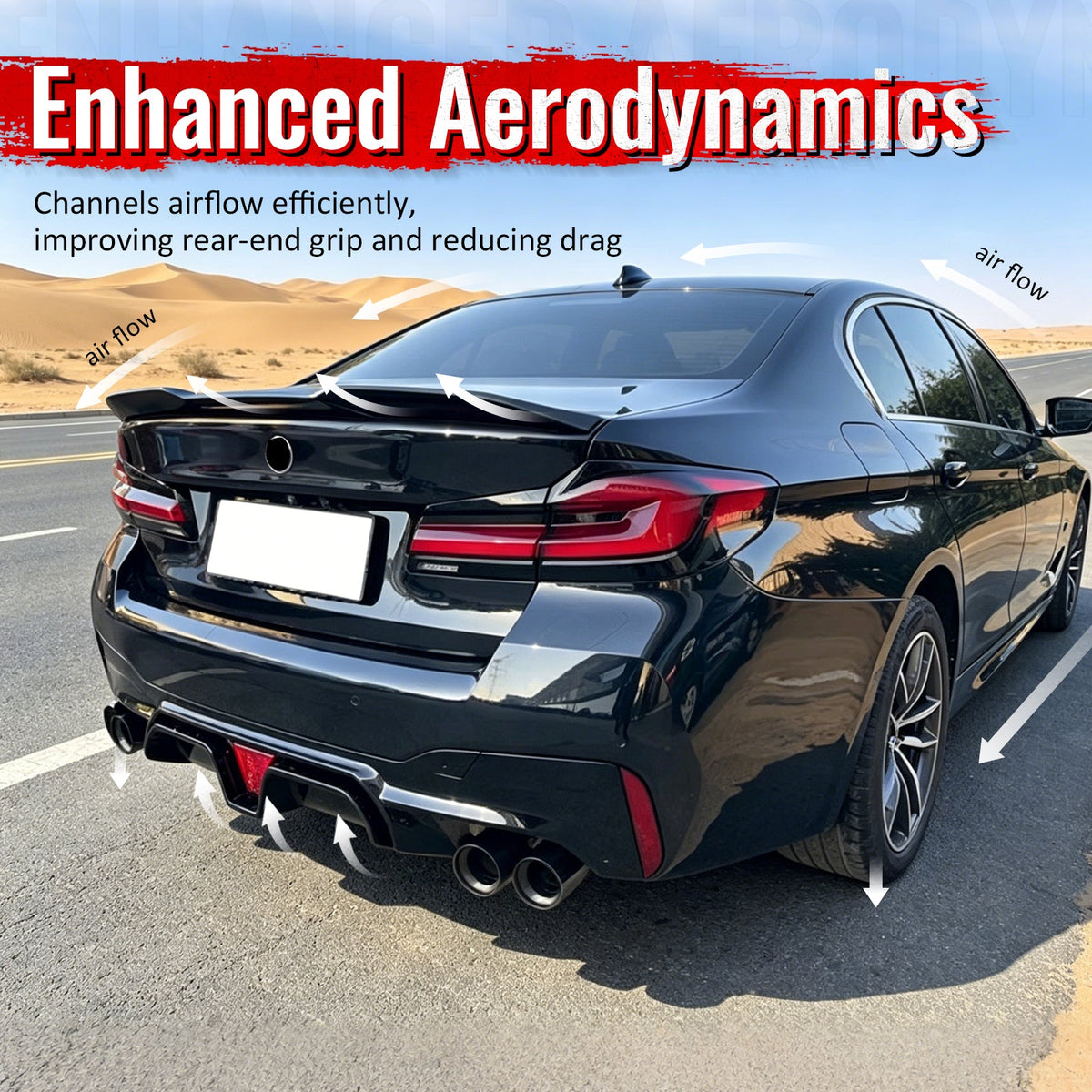 2017-2023 BMW G30 G31 G38 5 Series F90 M5 CS Style Rear Bumper Diffuser w/ LED Light Carbon Fiber Print PP