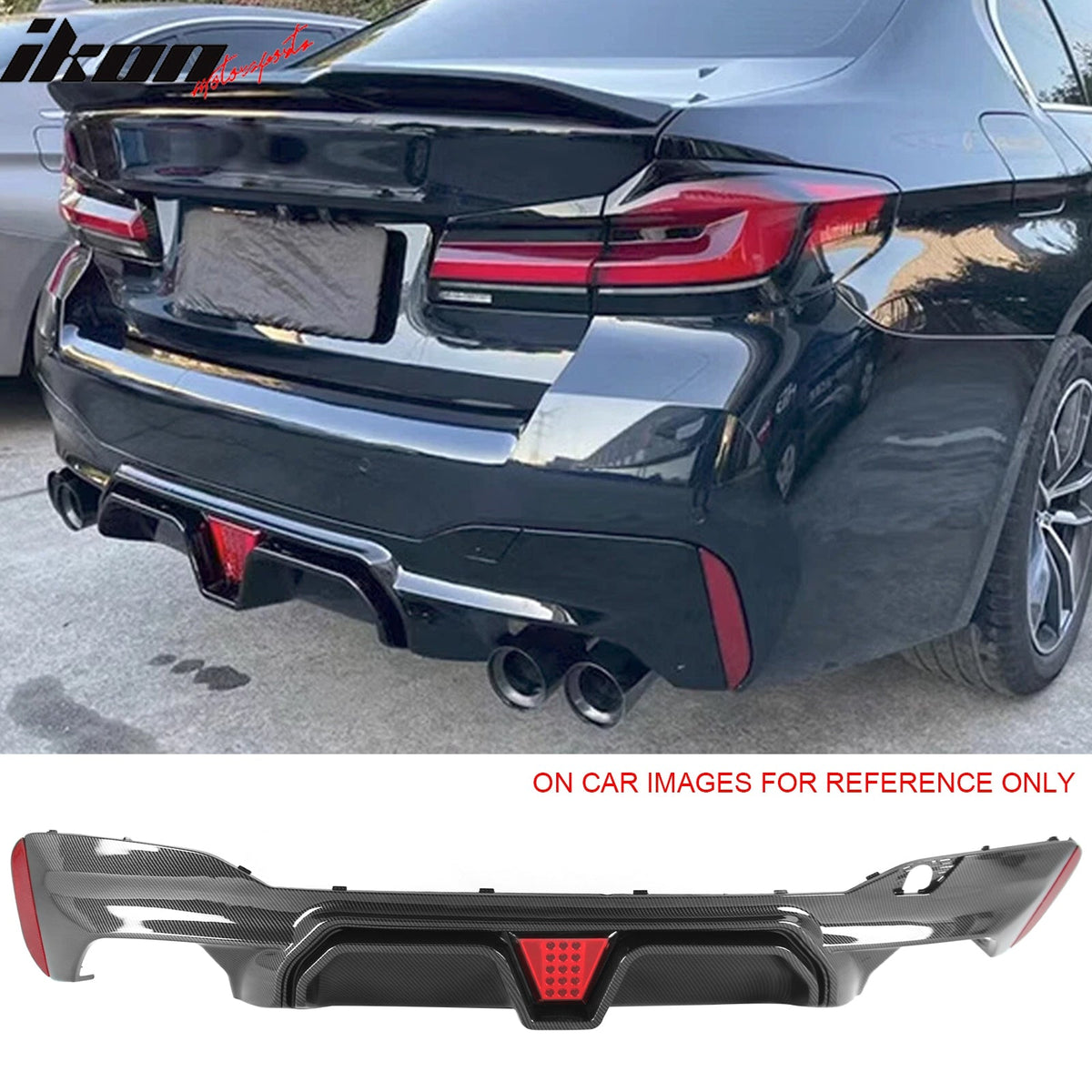 2017-2023 BMW G30 G31 G38 5 Series F90 M5 CS Style Rear Bumper Diffuser w/ LED Light Carbon Fiber Print PP