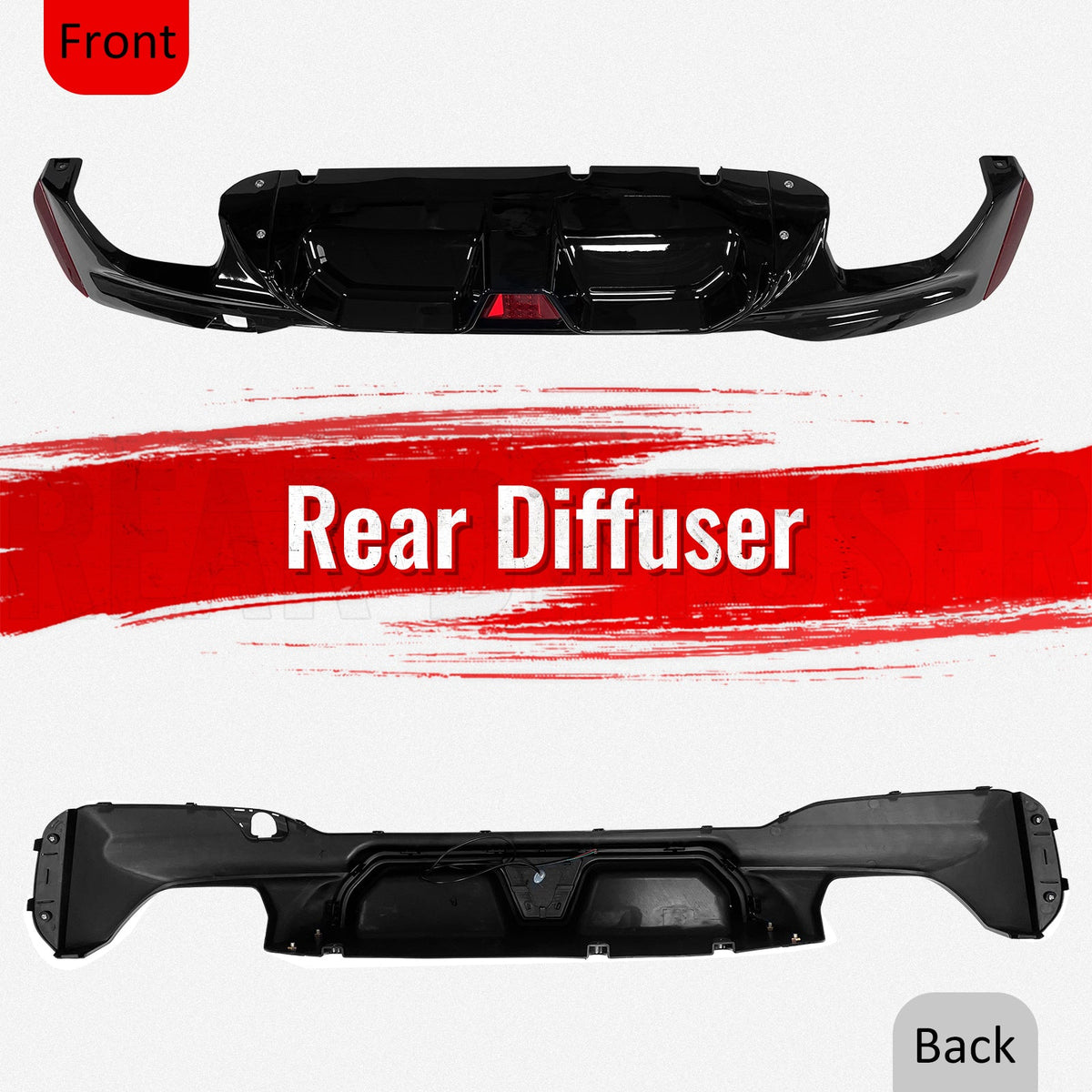 2017-2023 BMW G30 G31 G38 5 Series F90 M5 CS Style Rear Bumper Diffuser w/ LED Light Gloss Black PP