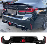 2017-2023 BMW G30 G31 G38 5 Series F90 M5 CS Style Rear Bumper Diffuser w/ LED Light Gloss Black PP