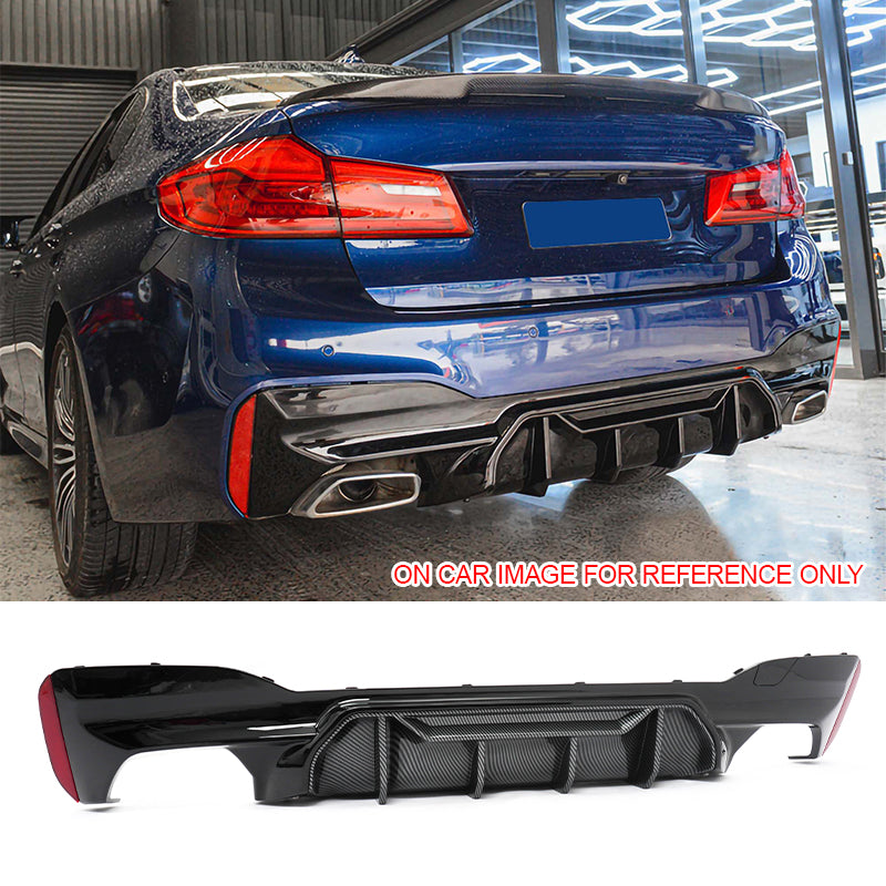 2017-2023 BMW G30 Rear Diffuser M5 MP Style Gloss Black& CF Print Fin