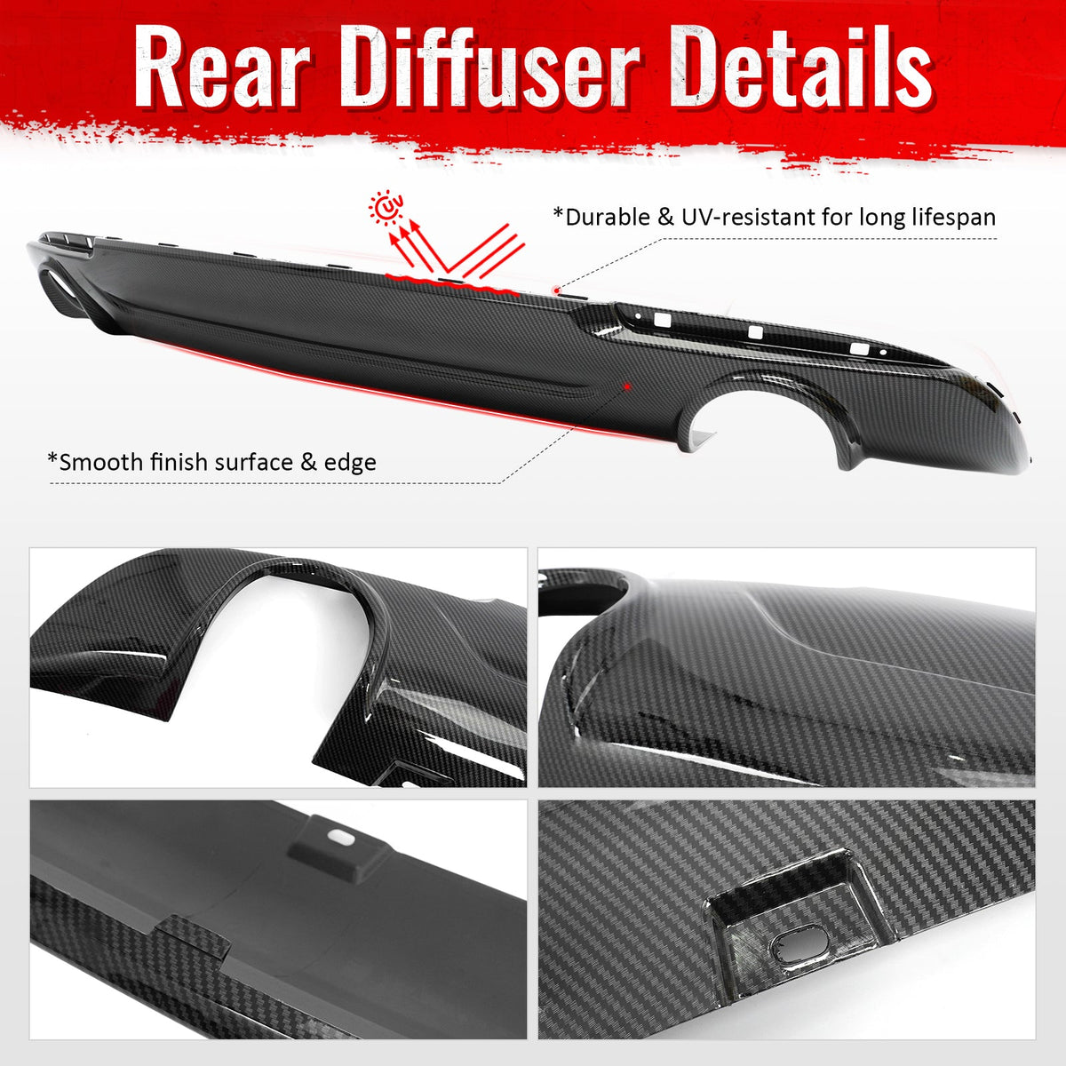 2015-2023 Chrysler 300 C Style Rear Diffuser Bumper W/ Round Tip Carbon Fiber Print PP