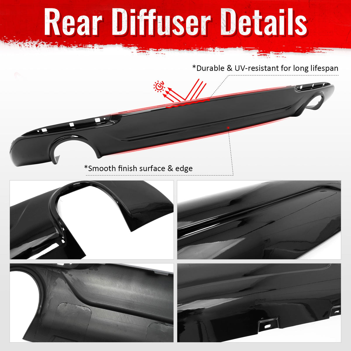 2015-2023 Chrysler 300 C Style Rear Diffuser Bumper W/ Round Tip Gloss Black PP