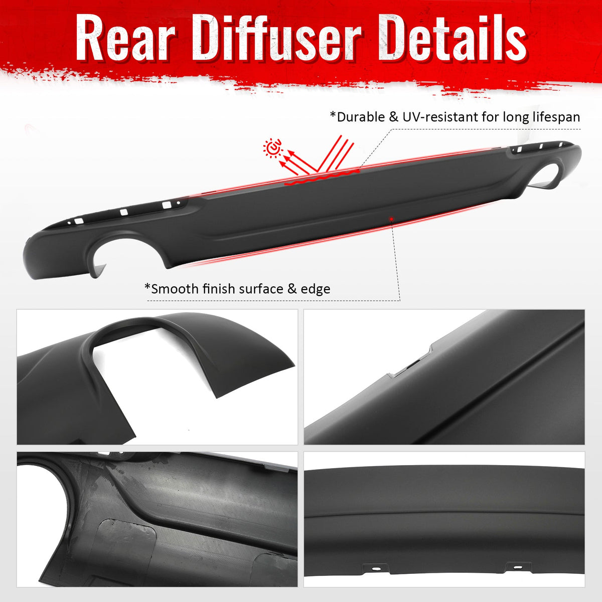 2015-2023 Chrysler 300 C Style Rear Diffuser Bumper W/ Round Tip Matte Black PP