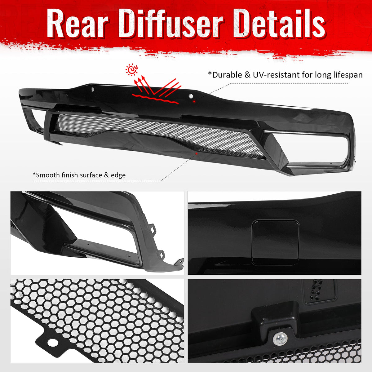 Rear Diffuser Lip for Chevy Corvette C8 Stingray & Z51 2020-2026 Pearl Black PP