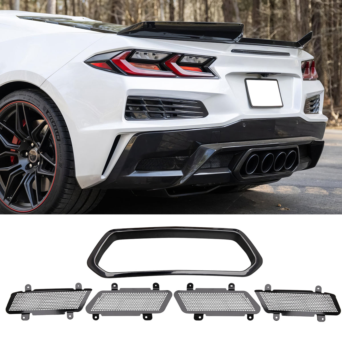 2023-2026 Chevy Corvette C8 OE Style Rear Grilles Exhaust Bezel Iron