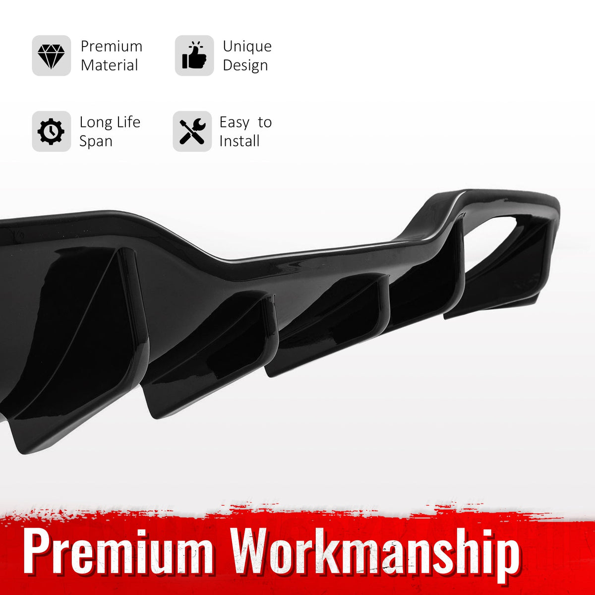 2014-2019 Ford Fiesta ST & ST Line Rear Bumper Lip Diffuser Lower Valance Exterior Auto Parts IKON Style Painted Gloss Black ABS Plastic