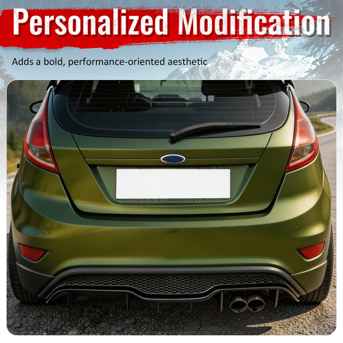2014-2019 Ford Fiesta ST & ST Line Rear Bumper Lip Diffuser Lower Valance Exterior Auto Parts IKON Style Painted Gloss Black ABS Plastic