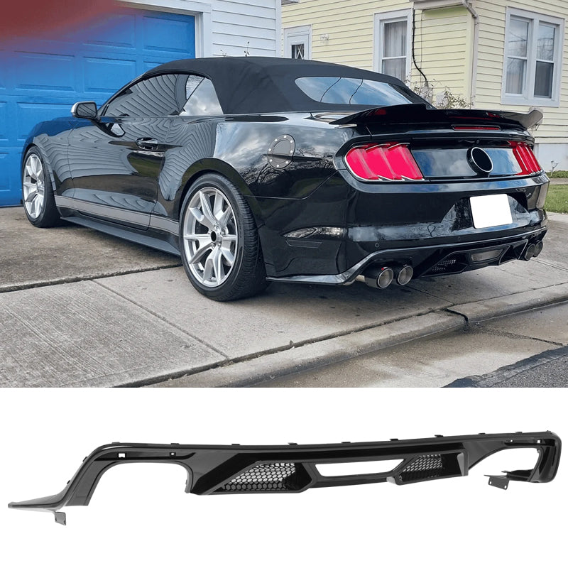 2015-2017 Ford Mustang GT500 Style Rear Diffuser Bumper Gloss Black PP