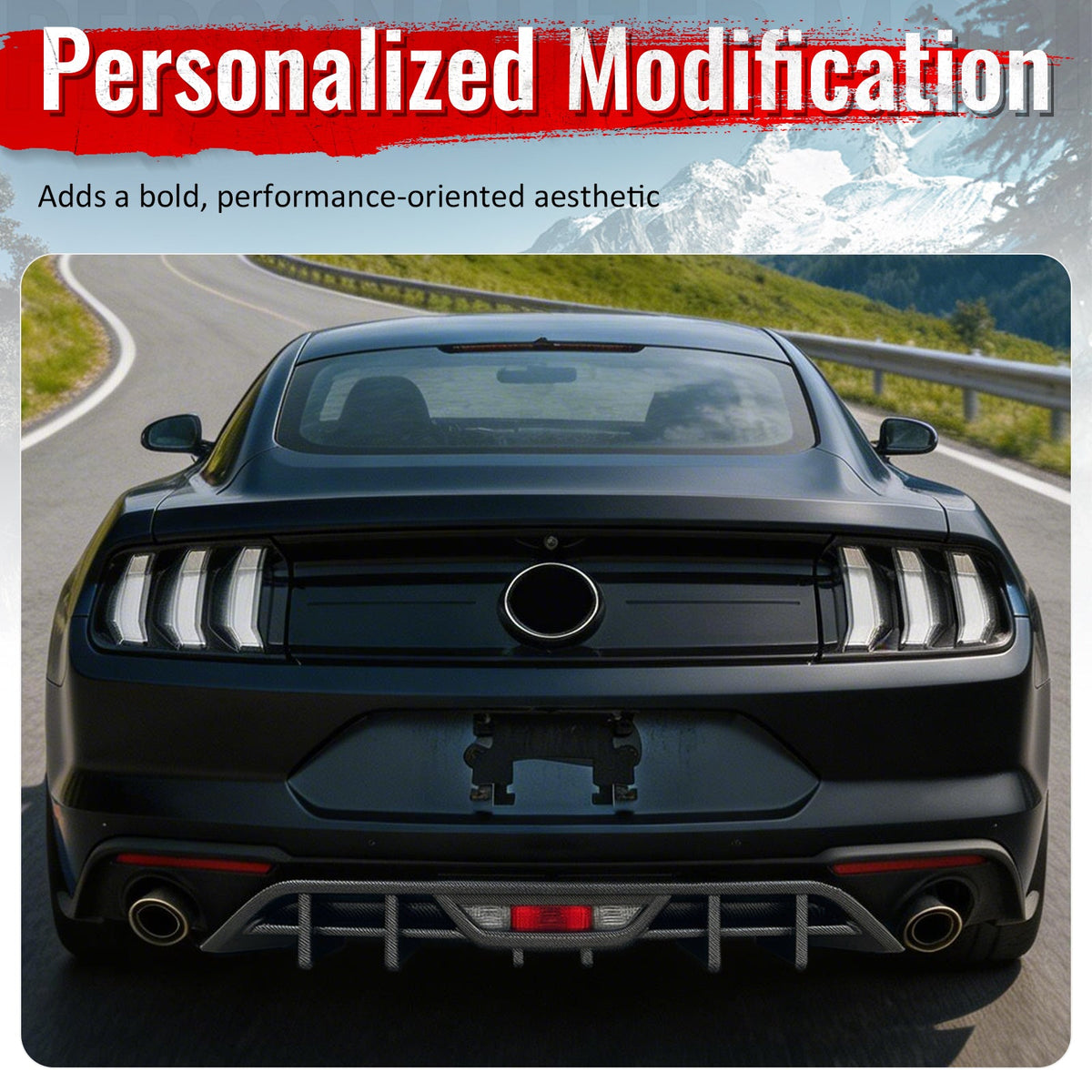 2018-2023 Ford Mustang Ecoboost & Ecoboost Premium Rear Bumper Lip Diffuser Lower Valance Exterior Auto Parts IKON Style Carbon Fiber Print PP
