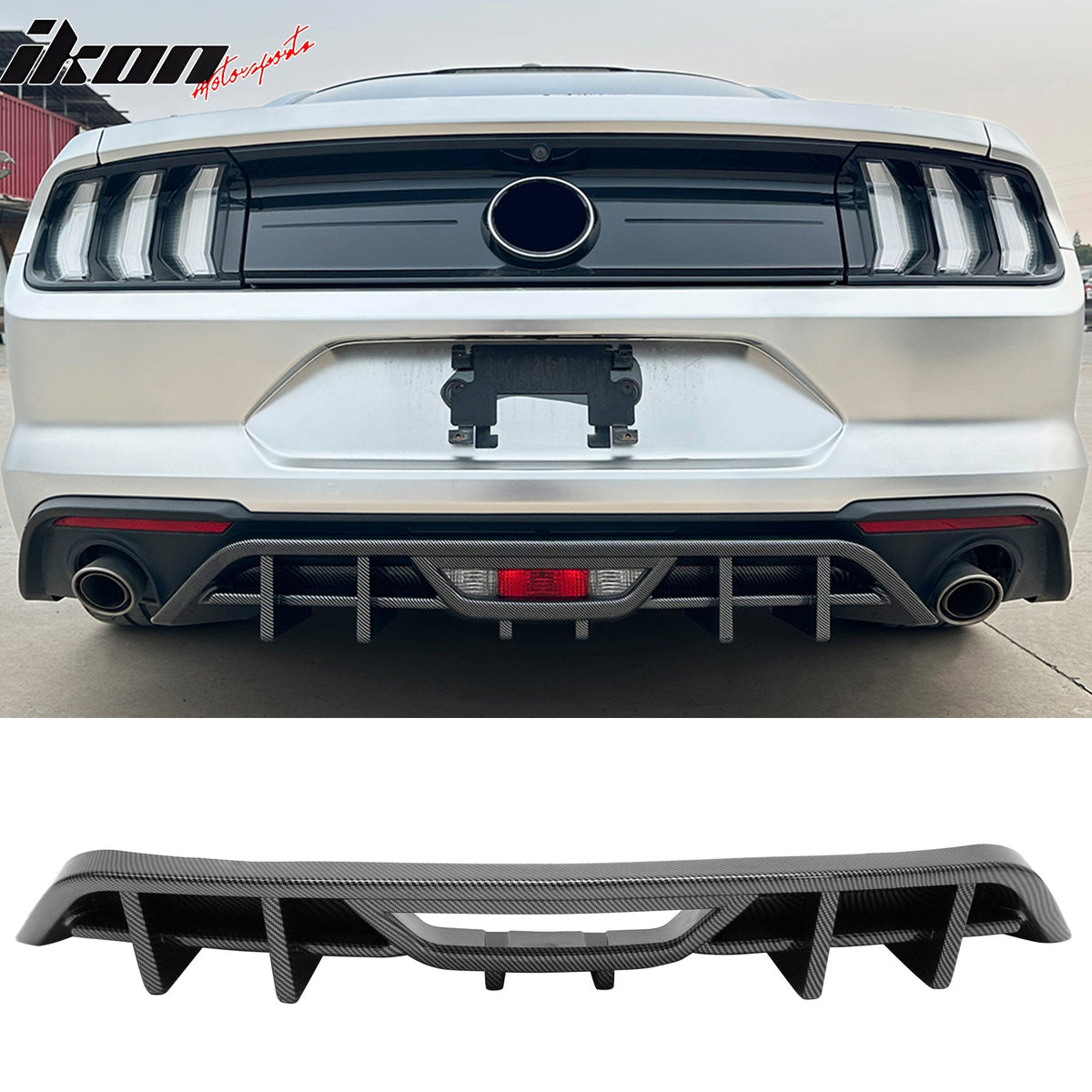 2018-2023 Ford Mustang Ecoboost & Ecoboost Premium Rear Bumper Lip Diffuser Lower Valance Exterior Auto Parts IKON Style Carbon Fiber Print PP