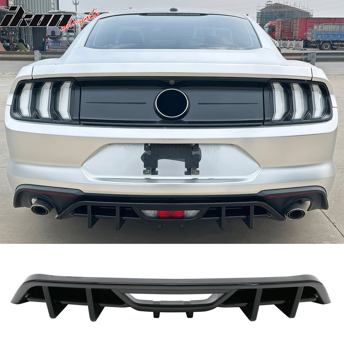 2018-2023 Ford Mustang Ecoboost & Ecoboost Premium Rear Bumper Lip Diffuser Lower Valance Exterior Auto Parts IKON Style Gloss Black PP Polypropylene