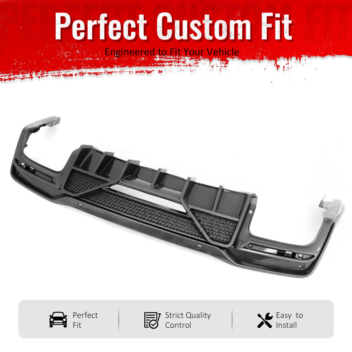 2024-2026 Ford Mustang V6 (EcoBoost)/GT/Dark Horse Rear Bumper Lip Diffuser Lower Valance Auto Parts Shelby Super Snake Style PP Carbon Fiber Print