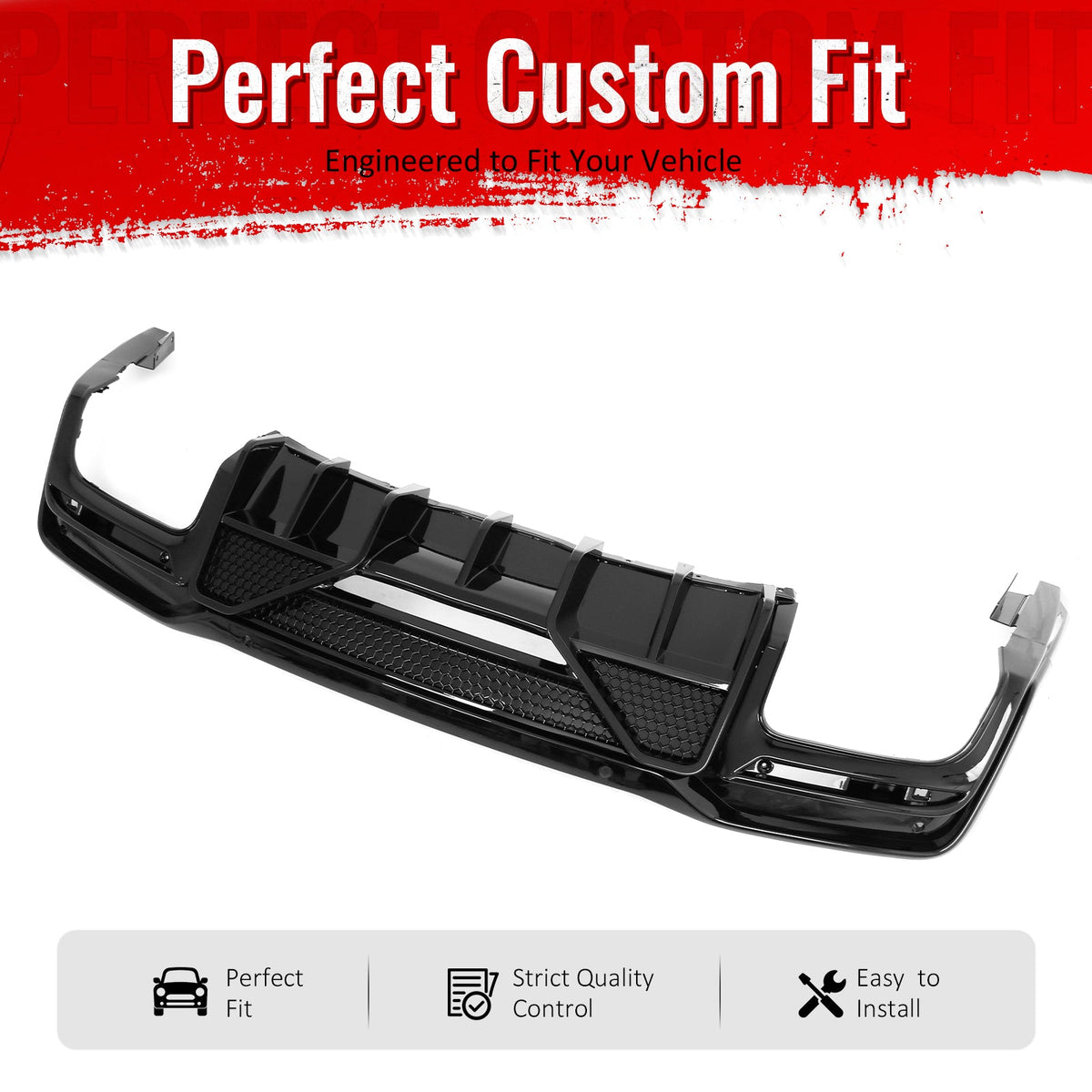 2024-2026 Ford Mustang V6 (EcoBoost)/GT/Dark Horse Rear Bumper Lip Diffuser Lower Valance Exterior Auto Parts Shelby Super Snake Style PP Gloss Black