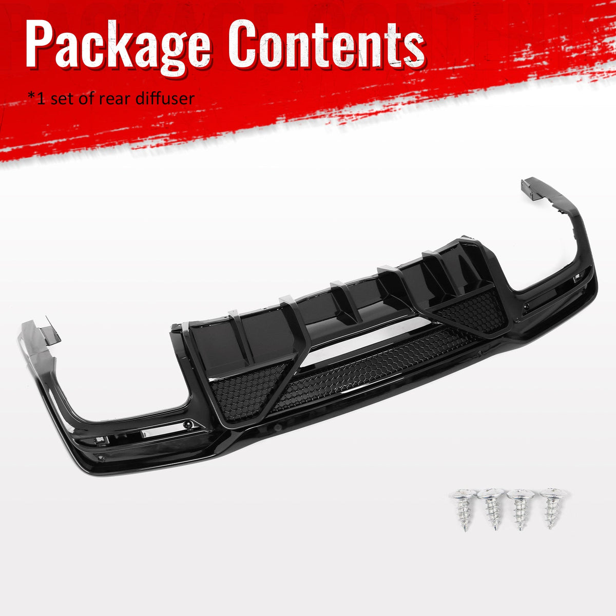 2024-2026 Ford Mustang V6 (EcoBoost)/GT/Dark Horse Rear Bumper Lip Diffuser Lower Valance Exterior Auto Parts Shelby Super Snake Style PP Gloss Black