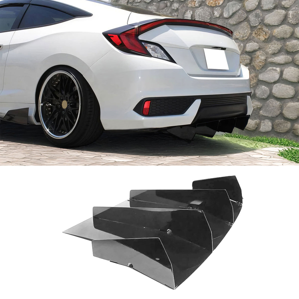 Rear Bumper Diffuser Lip for Honda Civic 2016-2020 Black Textured Aluminum