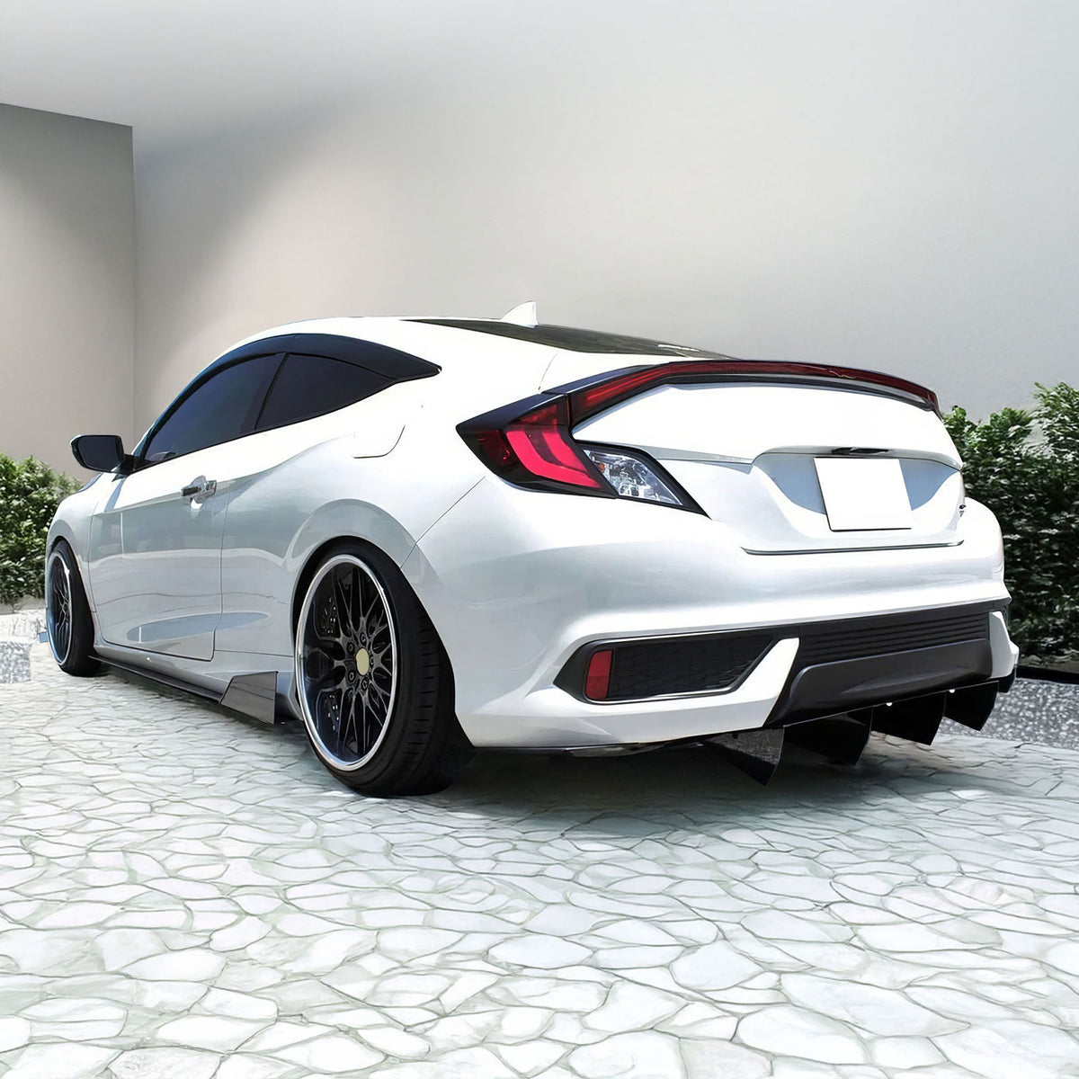 Rear Bumper Diffuser Lip for Honda Civic 2016-2020 Black Textured Aluminum