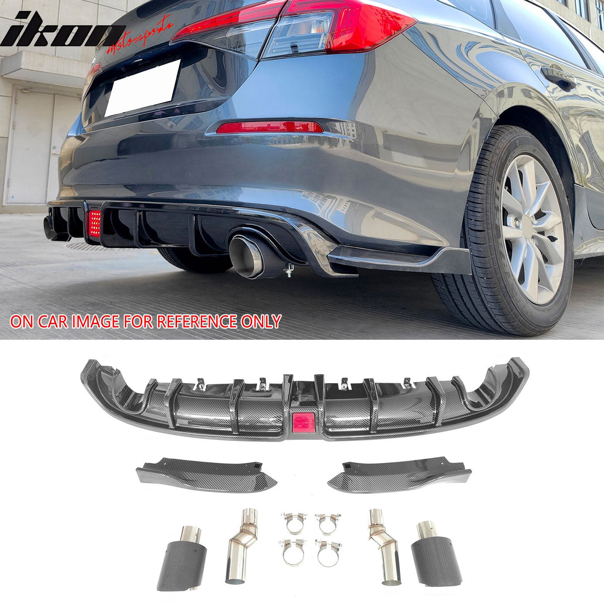 2022-2024 Civic EX/Touring/Si Sedan Gloss Rear Diffuser W/LED+Dual Tip