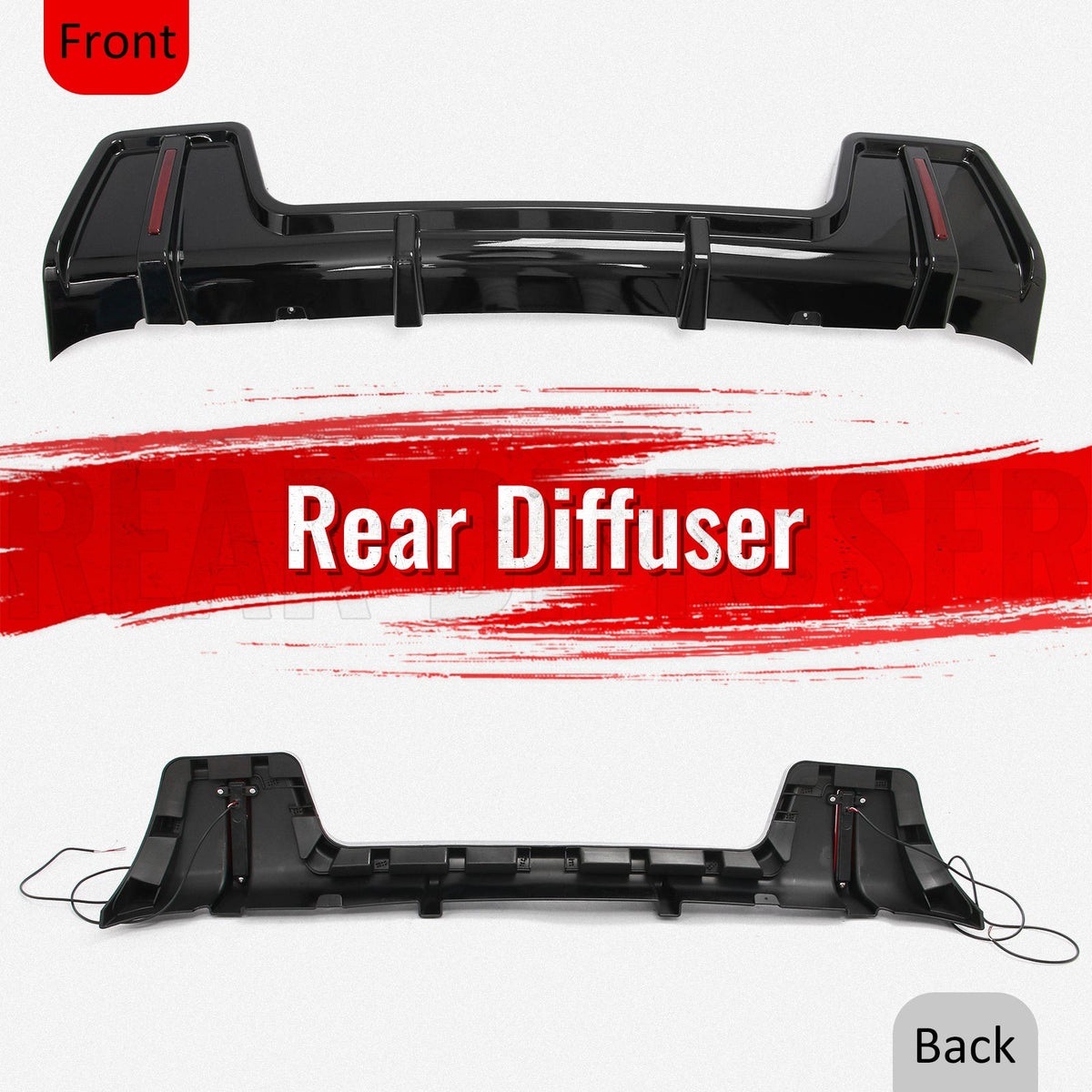 2020-2026 Land Rover Defender 90/110/130 Rear Bumper Lip with LED Brake Light IKON Style PP Gloss Black Rear Lower Spoiler Valance Splitter 1PC