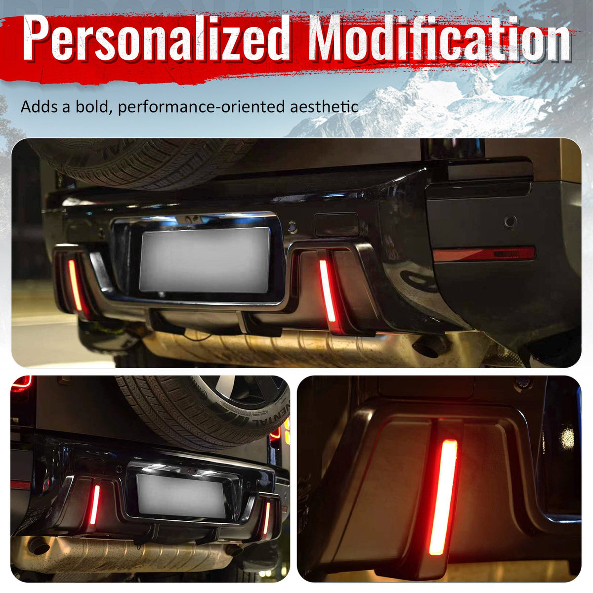 2020-2026 Land Rover Defender 90/110/130 Rear Bumper Lip with LED Brake Light IKON Style PP Gloss Black Rear Lower Spoiler Valance Splitter 1PC