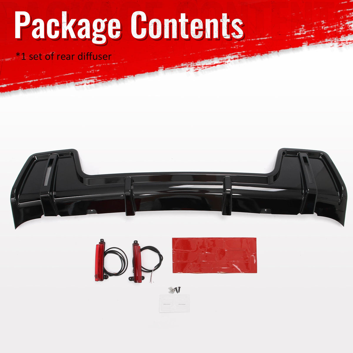 2020-2026 Land Rover Defender 90/110/130 Rear Bumper Lip with LED Brake Light IKON Style PP Gloss Black Rear Lower Spoiler Valance Splitter 1PC