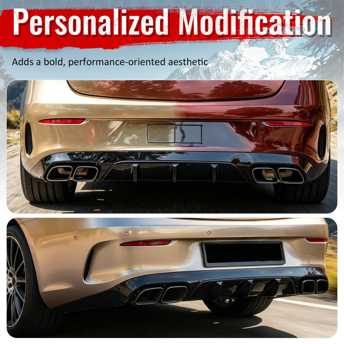 2017-2023 Benz E-Class C238 Coupe E63 Style Gloss Black Rear Diffuser PP + Exhaust Tips