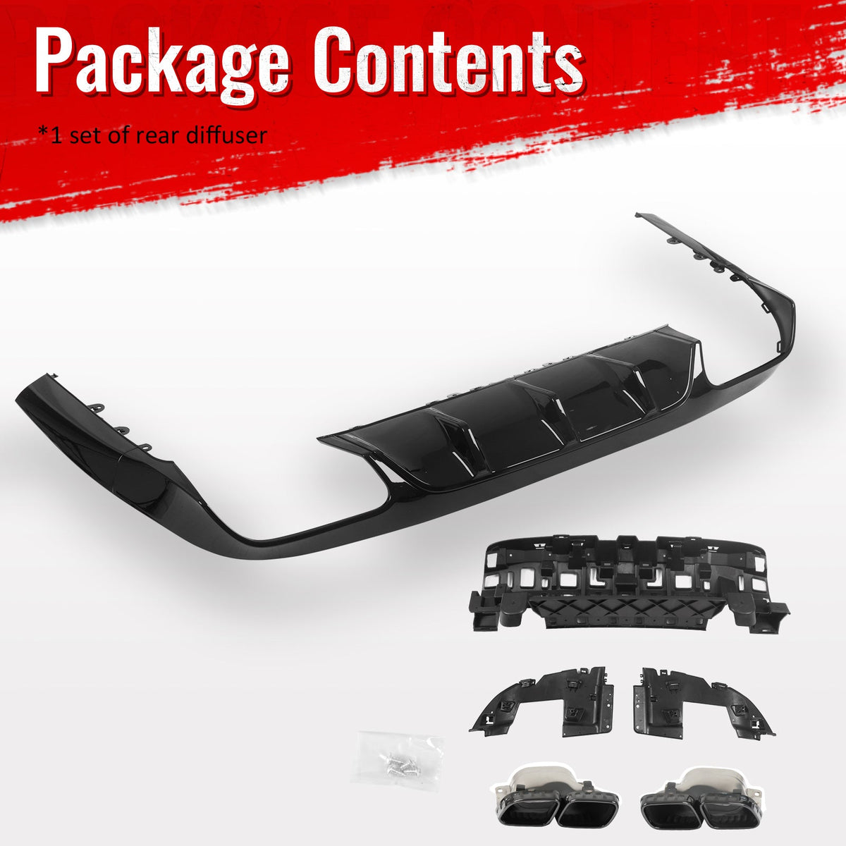 2017-2023 Benz E-Class C238 Coupe E63 Style Gloss Black Rear Diffuser PP + Exhaust Tips
