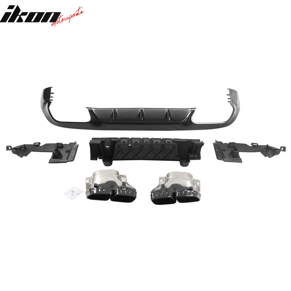 2017-2023 Benz E-Class C238 Coupe E63 Style Gloss Black Rear Diffuser PP + Exhaust Tips